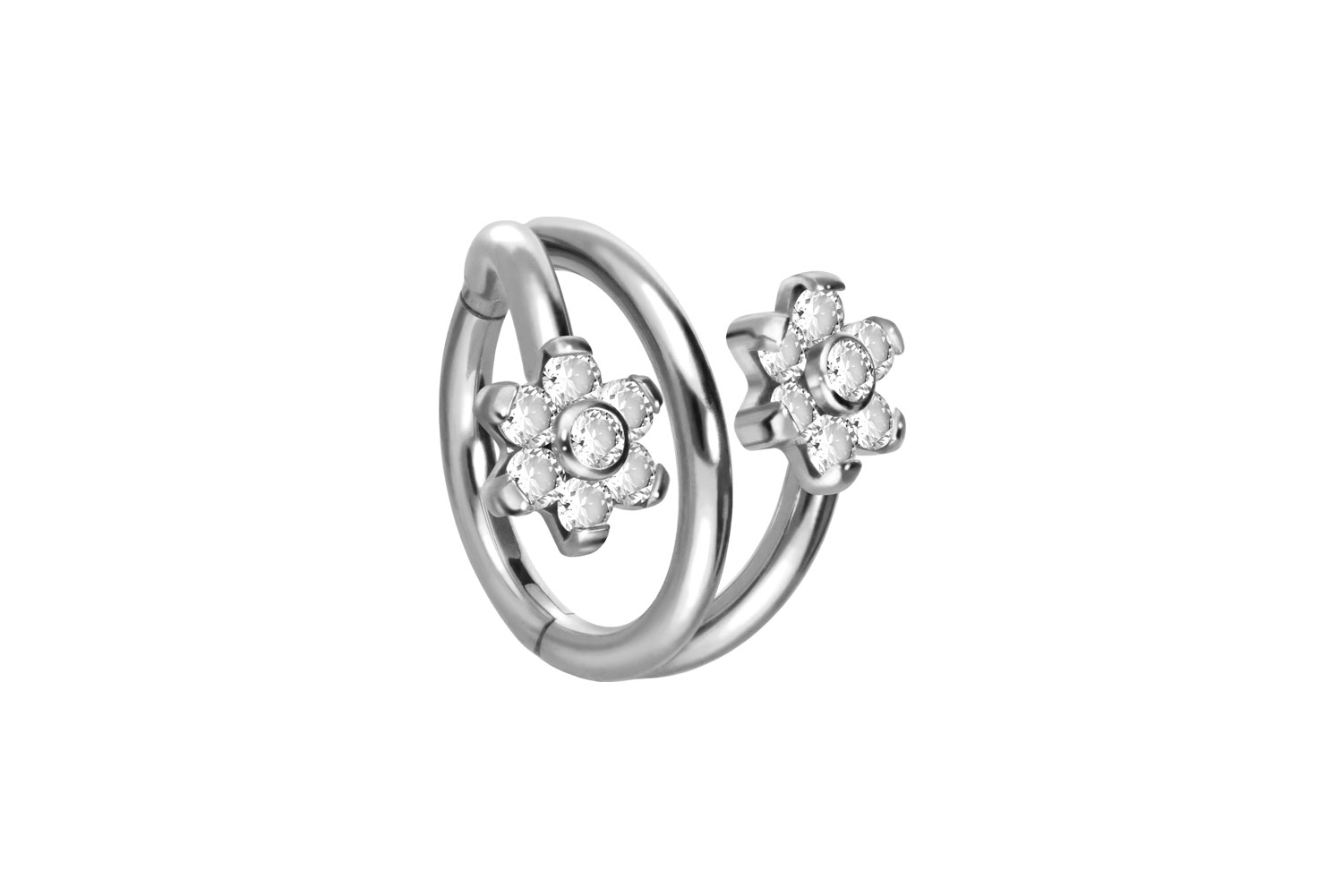 Titan Segmentring Clicker Piercing 3 RINGE + 2 BLUMEN MIT 7 KRISTALLEN